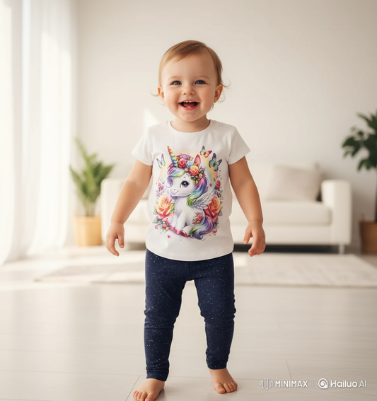 Baby Pony Unicorn Long Sleeve Shirt & Leggings Set – Flowers & Butterflies Graphic