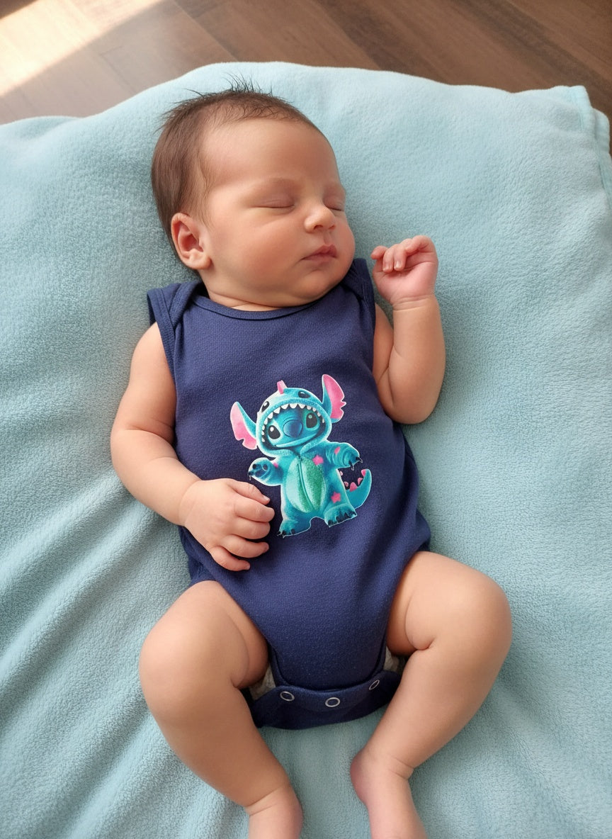 Dark Blue Baby Onesie – Cute Baby Stitch Graphic Bodysuit